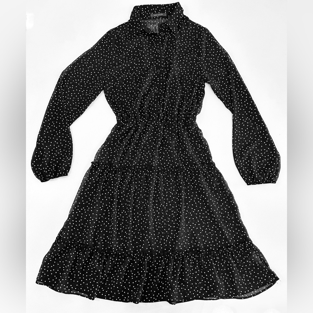 Suzy Shier Black Long Sleeve Dress with White Dots